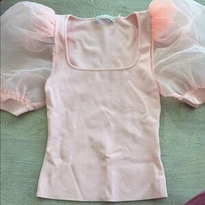 Alice + Olivia Light Pink Sheer Puff Sleeve Blouse